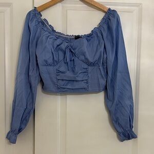 Forever 21 Blue Gathered Long Sleeve Blouse